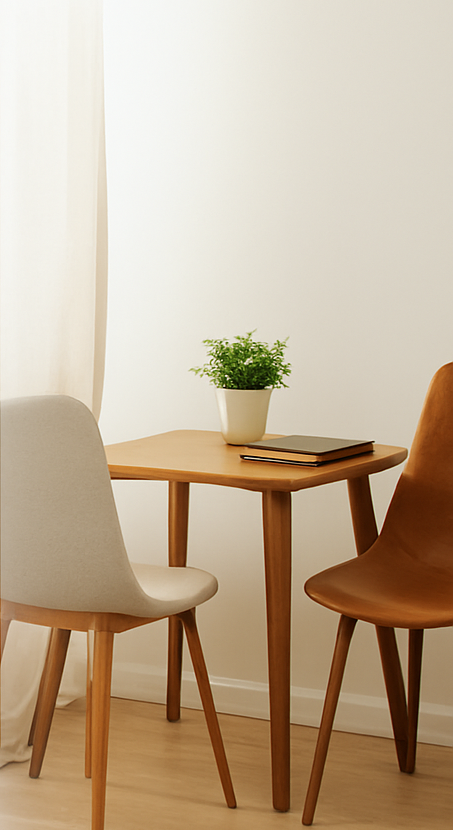 welcoming therapy corner, two chairs, table, and notebook- contact Dr. Fabio Marcovski in Floripa