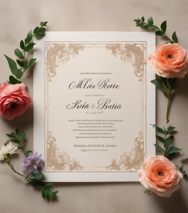 A beautiful wedding invitation design featuring floral elements.