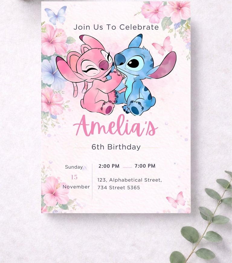 Free Editable Stitch and Angel Birthday Invitation Template