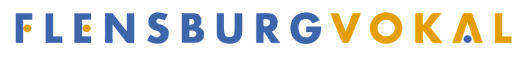 Official Flensburg Vokal logo featuring blue and yellow sans-serif typography on a black background.