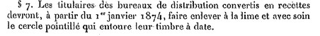 Circulaire postale n° 110 du 1er janvier 1874.