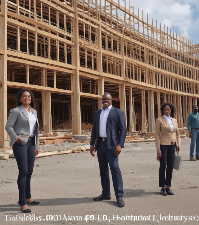 A diverse team collaborating on a construction project.