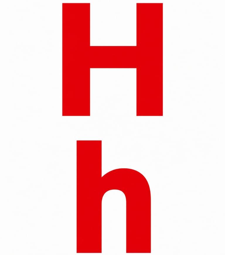Bold red uppercase and lowercase letter H on a white background for alphabet learning.