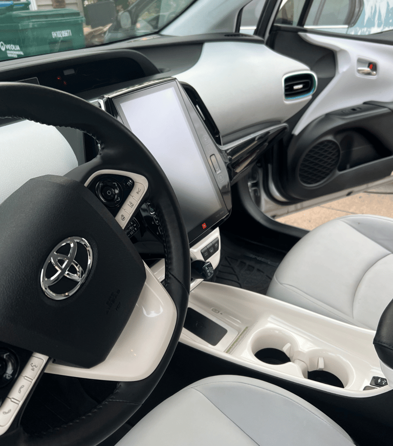 Immaculate car interior with sanitized surfaces and a fresh scent
