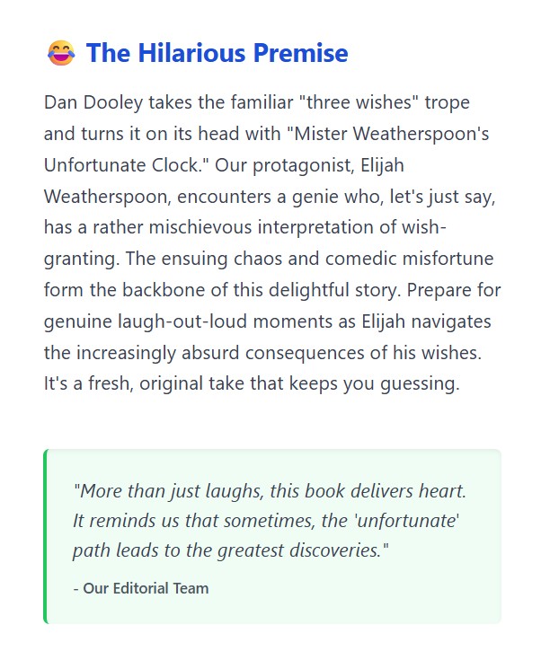 Review of the humorous book Mister Weatherspoon's Unfortunate Clock by Dan Dooley.