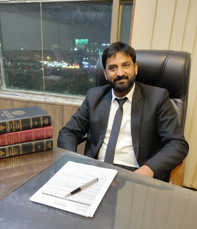 Syed Muhammad Ali Rizvi, legal consultant in Islamabad, pictured in a professional office setting.