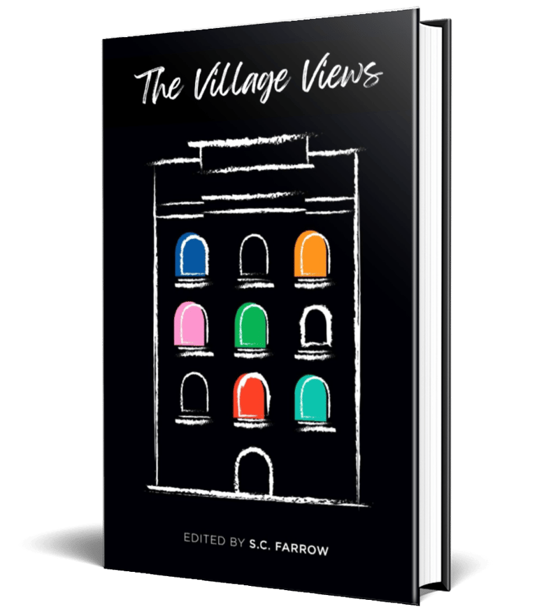 A black book cover featuring a stylised chalk outline of a multi storey apartment building with different coloured windows