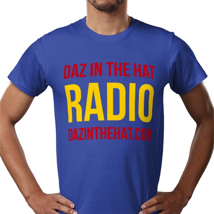 a man in a blue shirt with the words daz in the middle of the