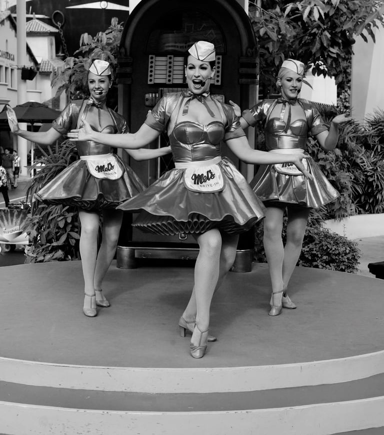 1950's chorus girls singing and dancing 