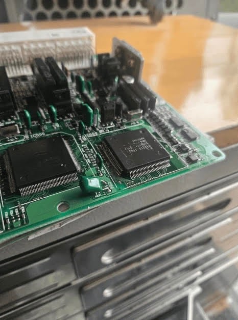 Close-up of car key programming circuit board used in automotive locksmith work