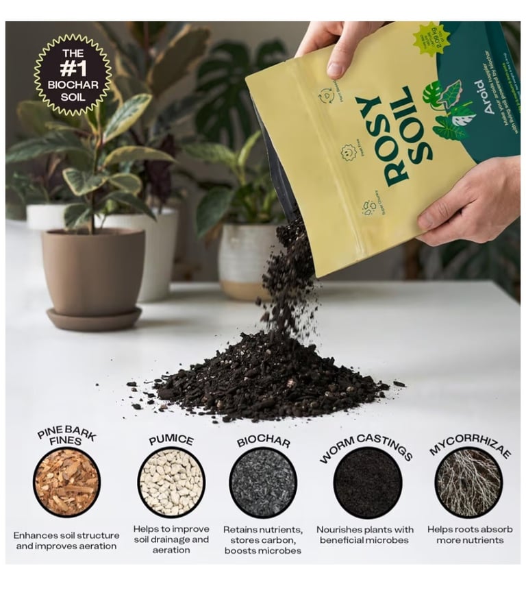 Aroid potting mix by Rosy Soil for indoor plants designed for drainage airflow