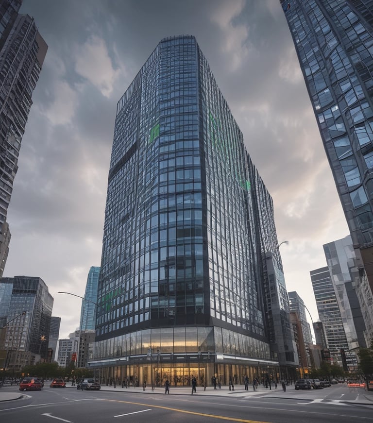 a very tall building with a flag on top of it