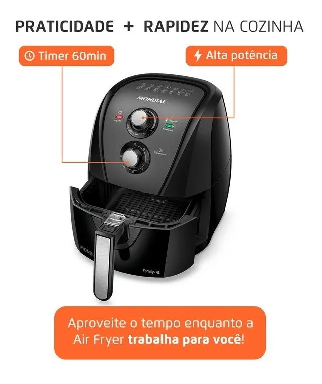 Fritadeira sem óleo air fryer 4L Mondial 1500W AFN-40-BFT