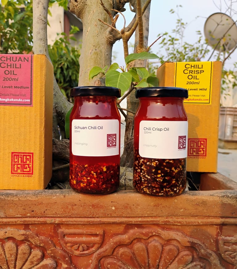 two jars of chili Oils and Two boxs of chili oils from Longka kando