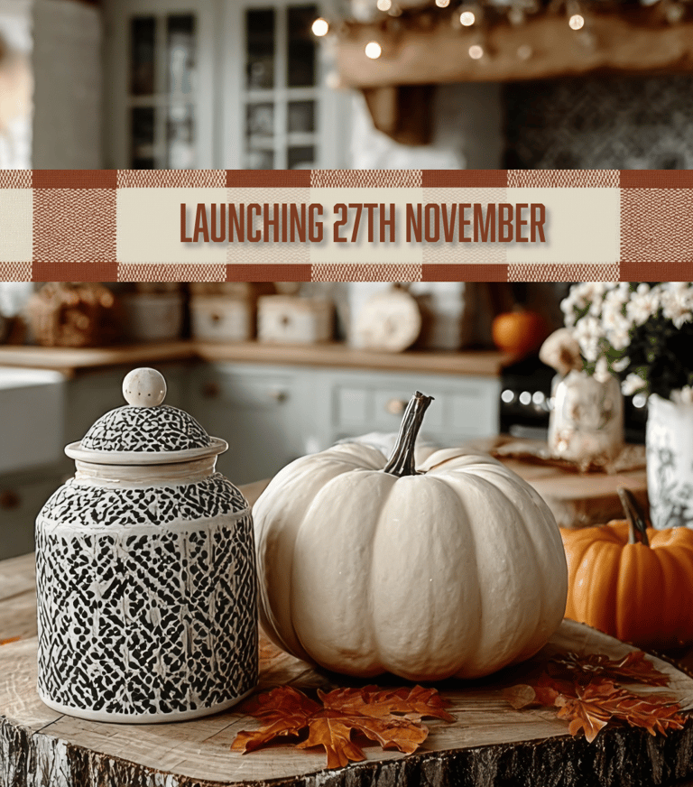 pumpkin on a kitchen table with autumn decor