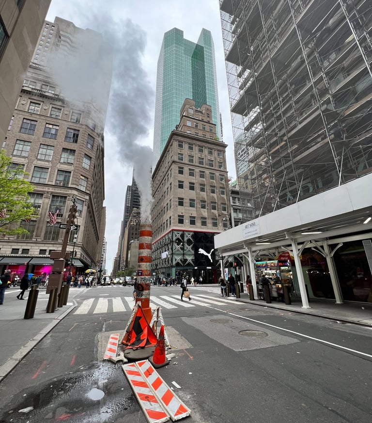 a city street scene with a fire hydrant and a traffic light