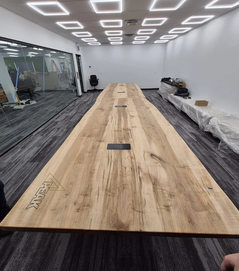 21ft maple boardroom table — grain and finish close-up
