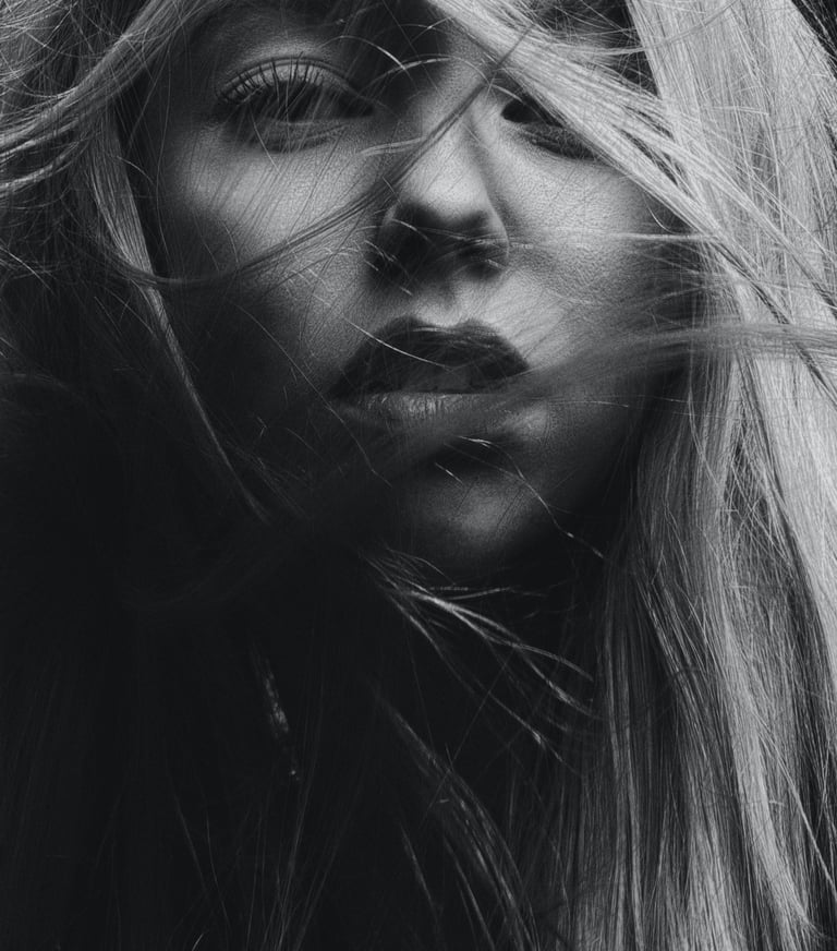 Hair blow black and white