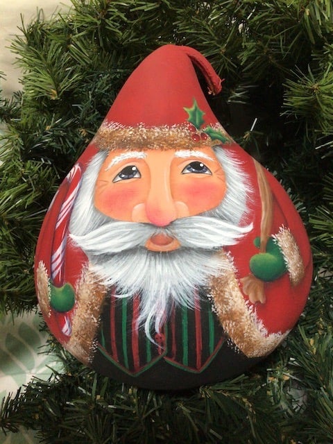 Karen Schaffert Candy Cane Santa acrylic zoom painting gourd Artroom2Create