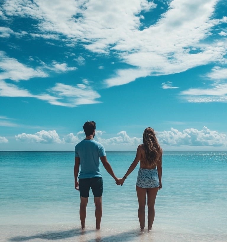 a couple holding hands on a beach