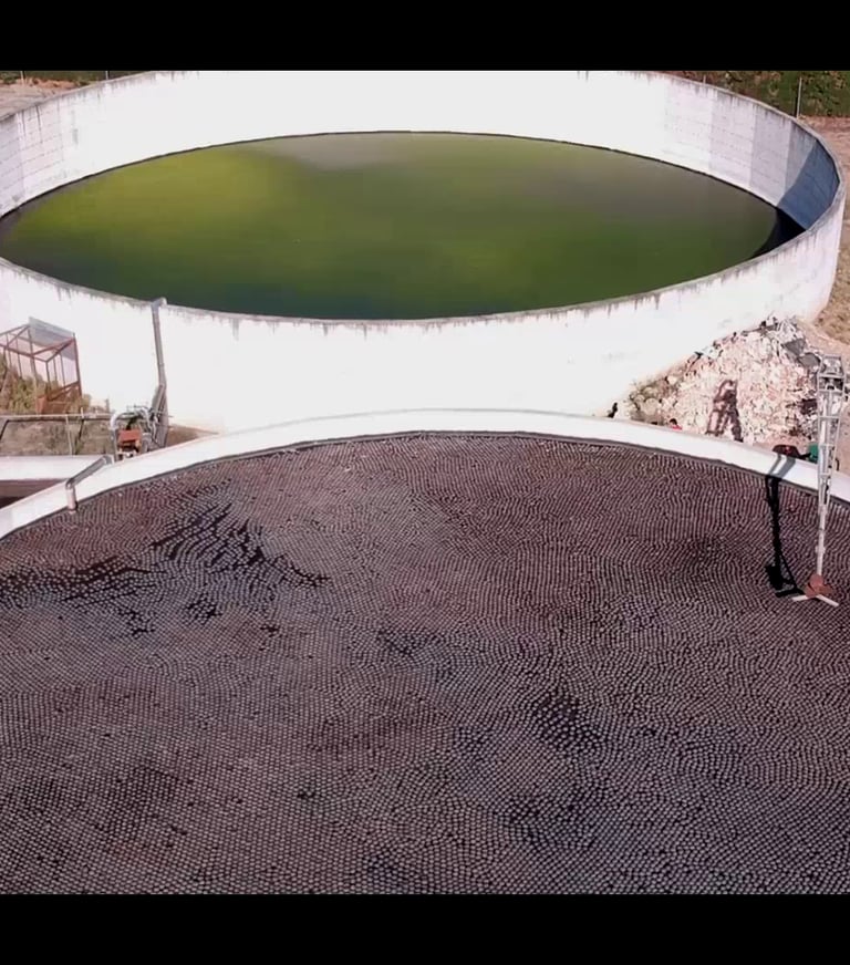 La différence entre un bassin couvert avec les shade balls et un bassin non couvert (algues)