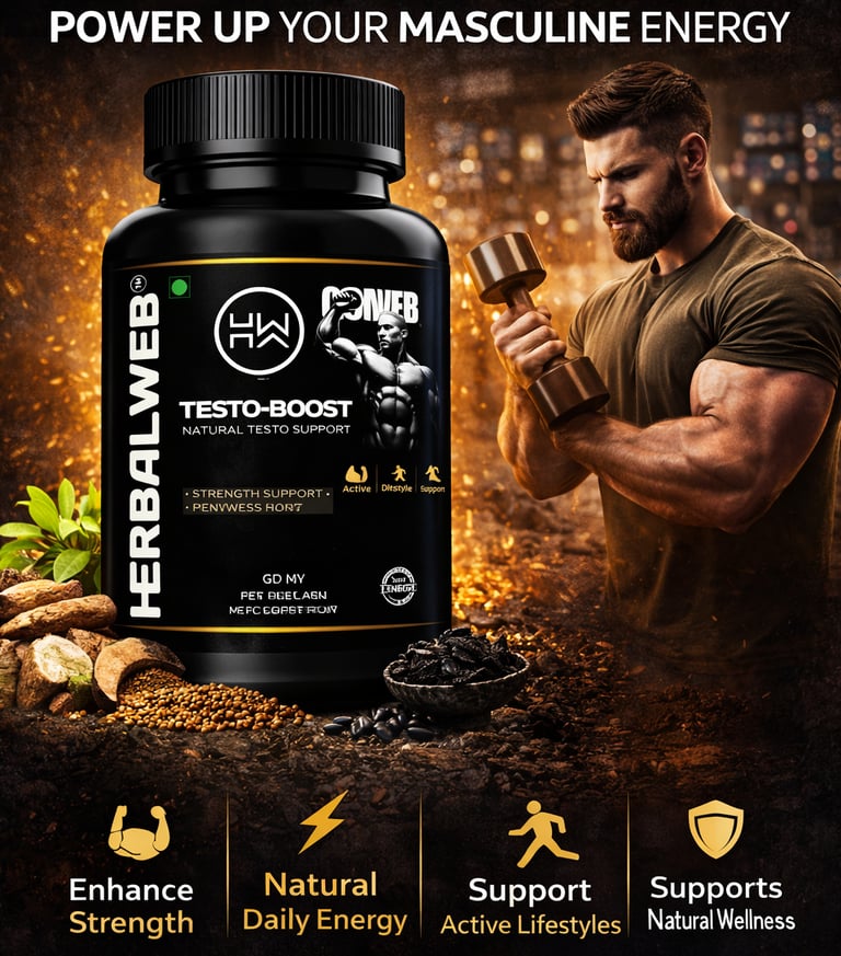 Testo-Boost natural testosterone support supplement bottle next to a man lifting weights.