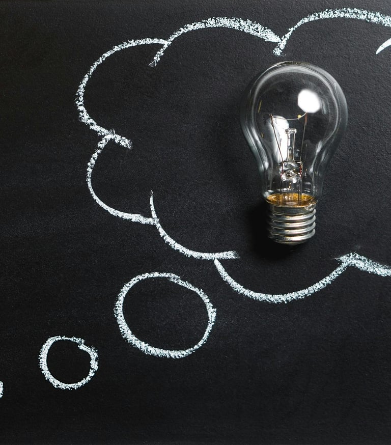 Light bulb in thought ubble