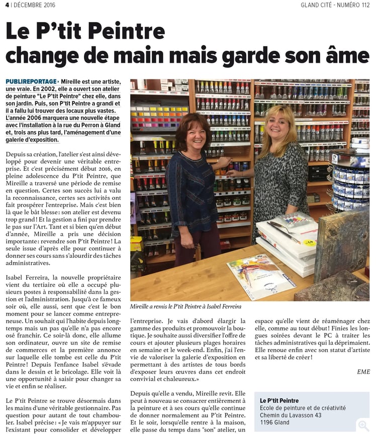 Le P'tit Peintre change de main. Gland Cité 2016.