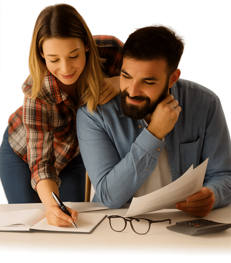 Casal de empresários planejando estratégias e crescimento de sua empresa