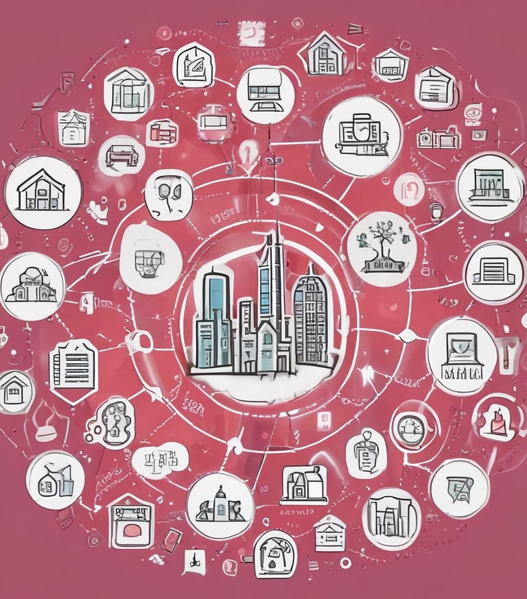 A large agricultural facility is nestled within a lush, green valley surrounded by densely forested hills. The buildings have long, rectangular roofs, likely indicating greenhouses or storage areas. Sunlight filters through scattered clouds, casting gentle rays on the landscape.