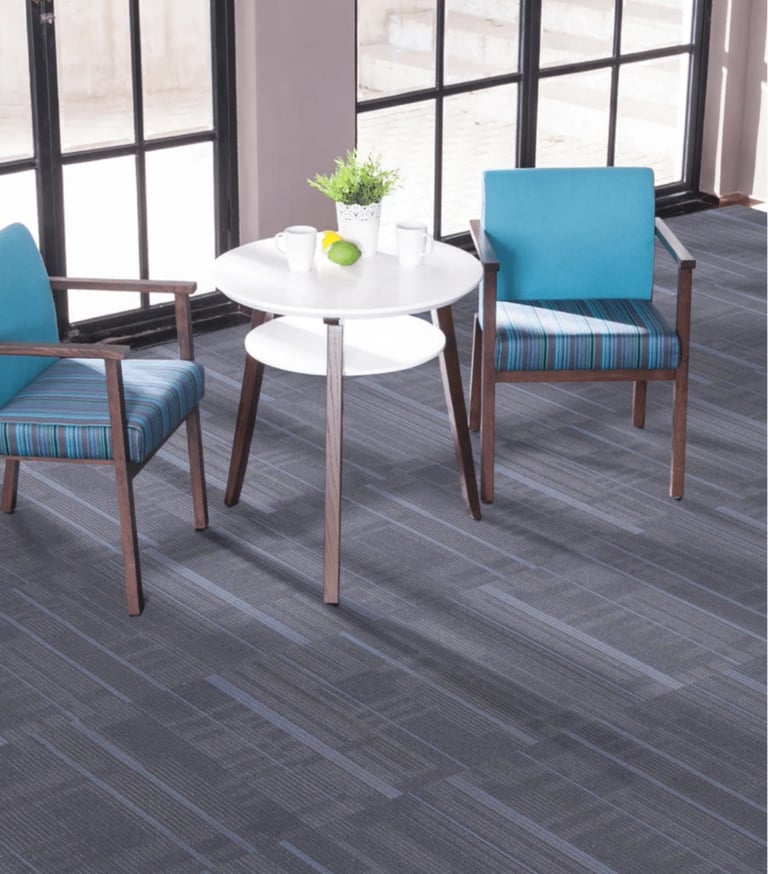 Garfield5 linear pattern commercial carpet tile installed in a modern office in London, Ontario