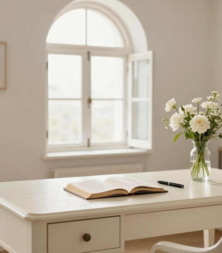 Beautiful Therapy space with desk and flowers at Chantal Francis Therapy