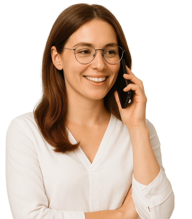 Kobieta rozmawia przez telefon z firmą oferującą sprzątanie w Gdańsku i Trójmieście, chcąc zamówić usługę.