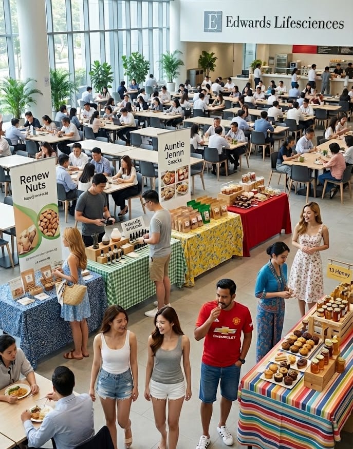 A large scale wellness food bazaar in a large office canteen