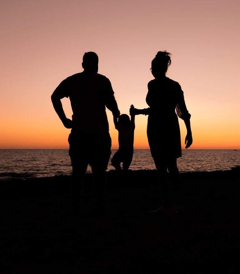 sjena obitelji koja gleda zalazak sunca