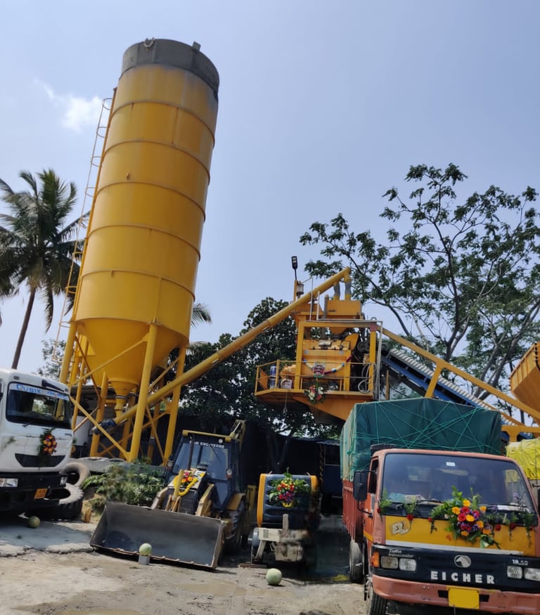 A silo with a concrete mixer