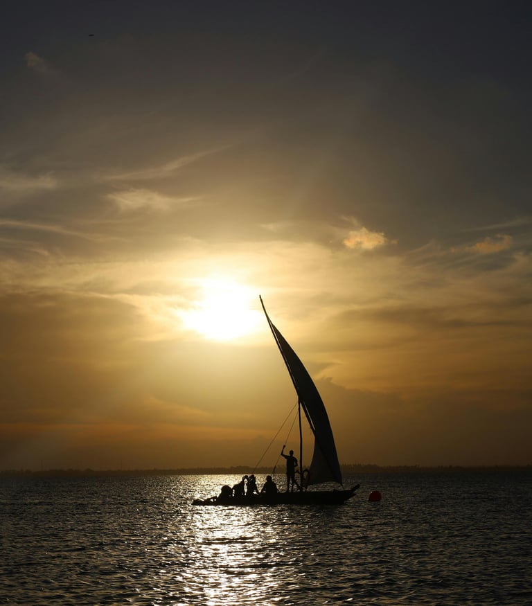 Sailing on a dhow at sunset, Zanzibar, Mjini Magharibi Region, Tanzania, by Andreea Vieru, on pexels