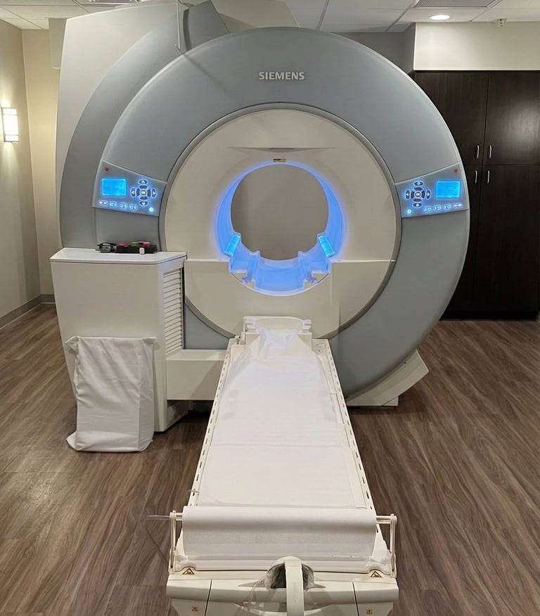 Siemens MRI machine used for brain, spine, and neurological imaging in a clinical exam room.