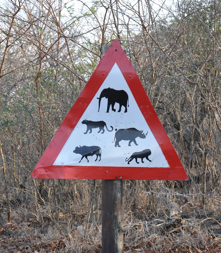 warning sign in the Hluhluwe and Umfolozi game park, South Africa