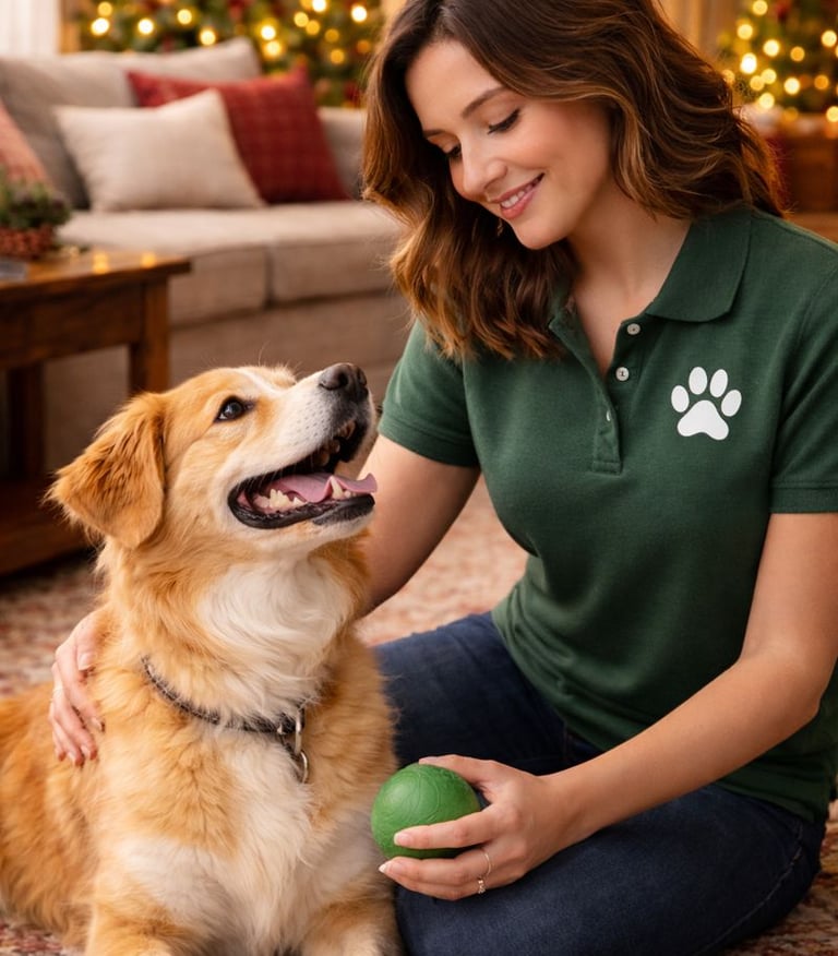 Pet sitter providing calm holiday pet care.