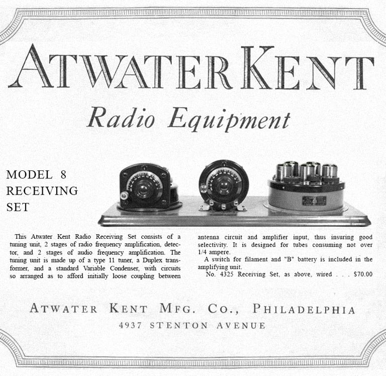 Atwater Kent Model 8 1923 Brochure Ad
