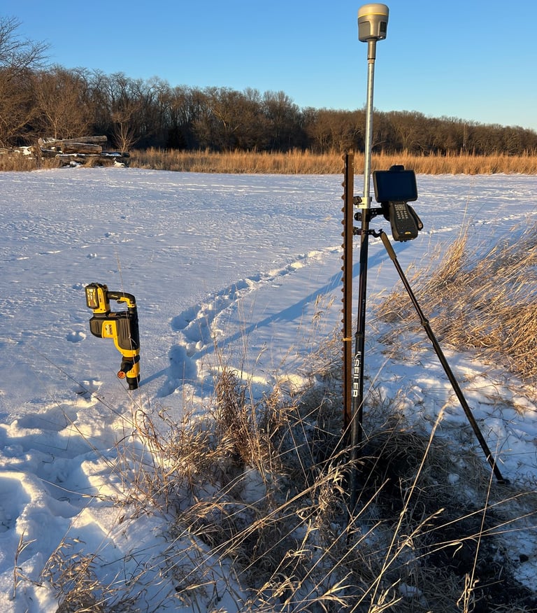 Property corner located in frozen ground