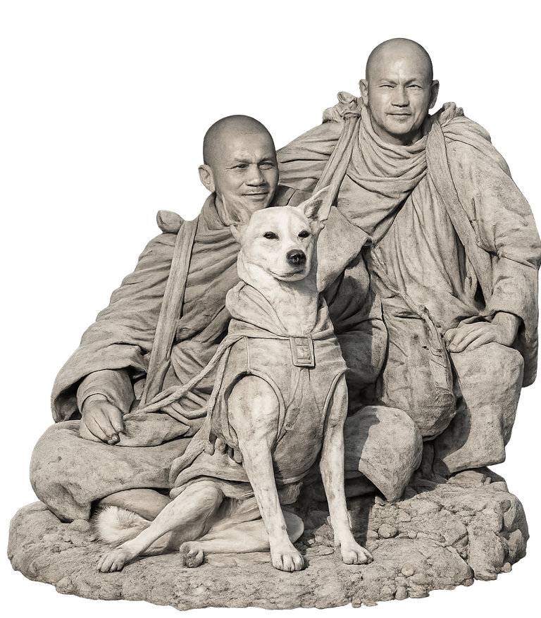 walk for peace monks&aloka stone statue