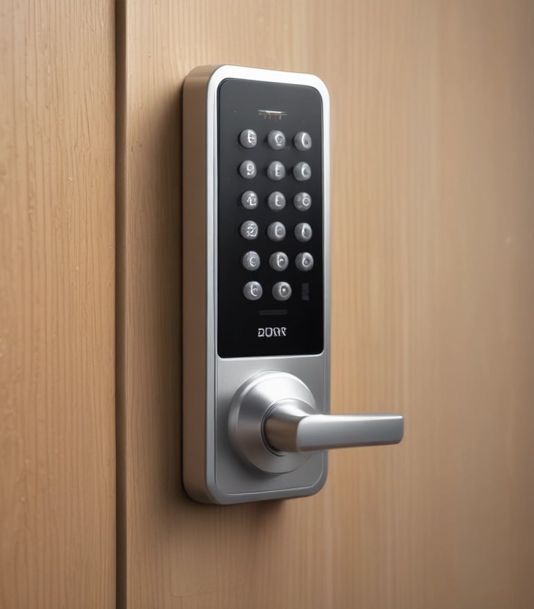 a door handle lock with a keypad and a keypad