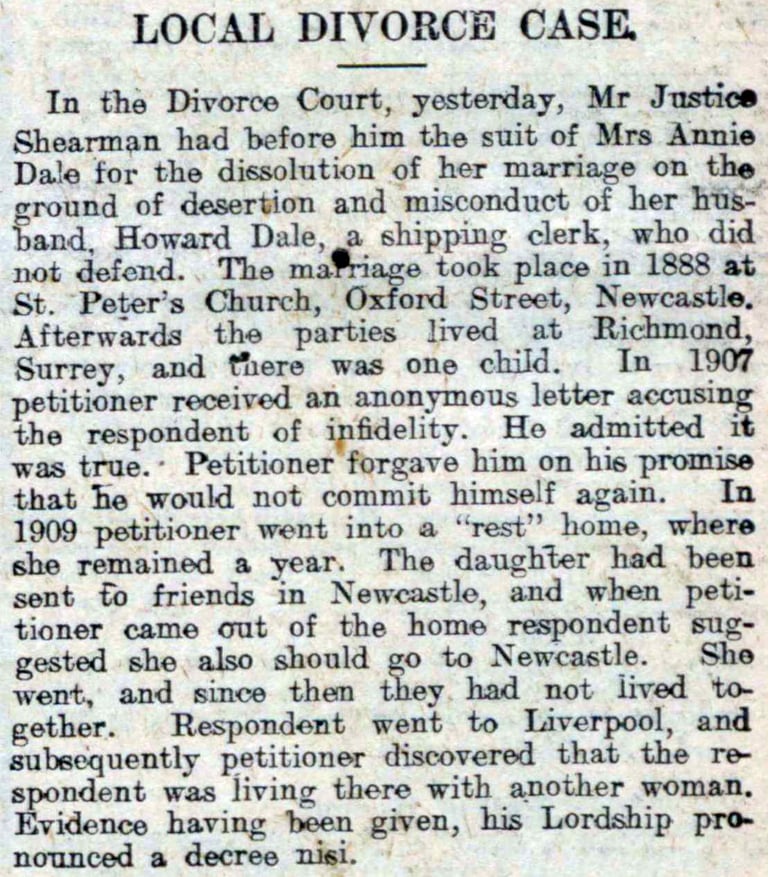 Howard Dale, 1865-1950, Divorce