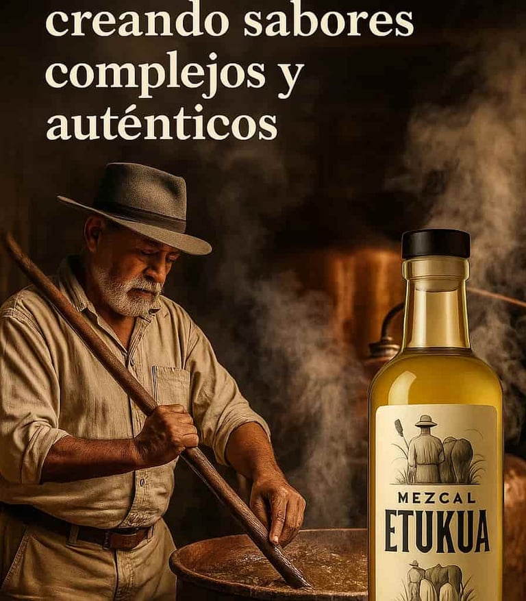 Maestro mezcalero elaborando mezcal artesanal con sabores complejos y auténticos