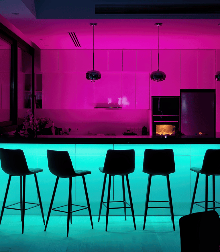 Innovation. Strip Lights used in lounge or kitchen.