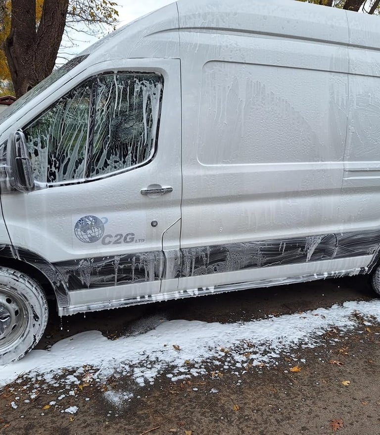 Commercial vehicle being washed