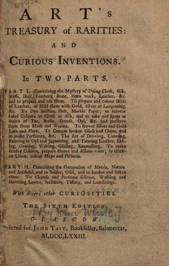 An edition of Art’s Treasury printed in Glasgow, 1773.