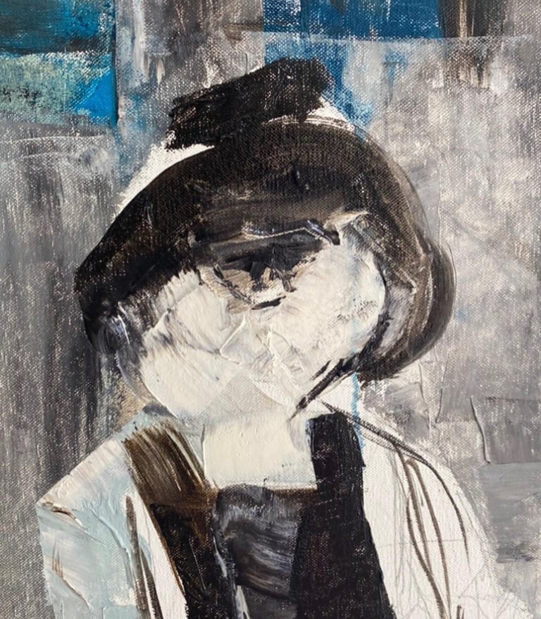 Sherezade Morales' surreal oil paintings showcase a Canarian peasant woman in vibrant colors.